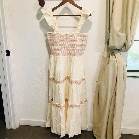 Madewell LUCIE Smocked Tiered MIDI Dress Sz L - Picture 6 of 15